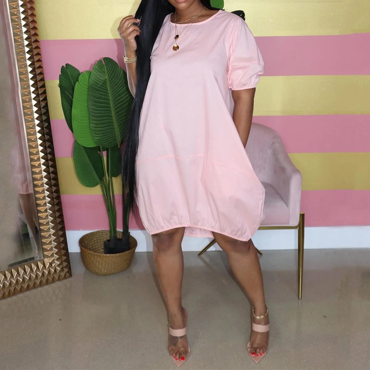 XOWRTE Plus Size Dresses for Curvy Women 2024 Summer Casual Short Sleeve Tshirt Midi Dress with Pockets Beach Vacation Dress
