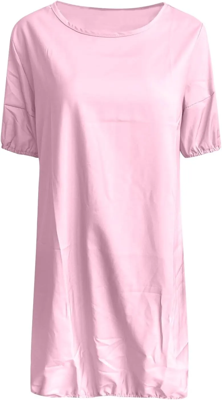 XOWRTE Plus Size Dresses for Curvy Women 2024 Summer Casual Short Sleeve Tshirt Midi Dress with Pockets Beach Vacation Dress