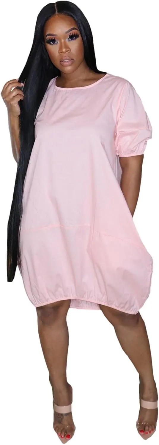 XOWRTE Plus Size Dresses for Curvy Women 2024 Summer Casual Short Sleeve Tshirt Midi Dress with Pockets Beach Vacation Dress