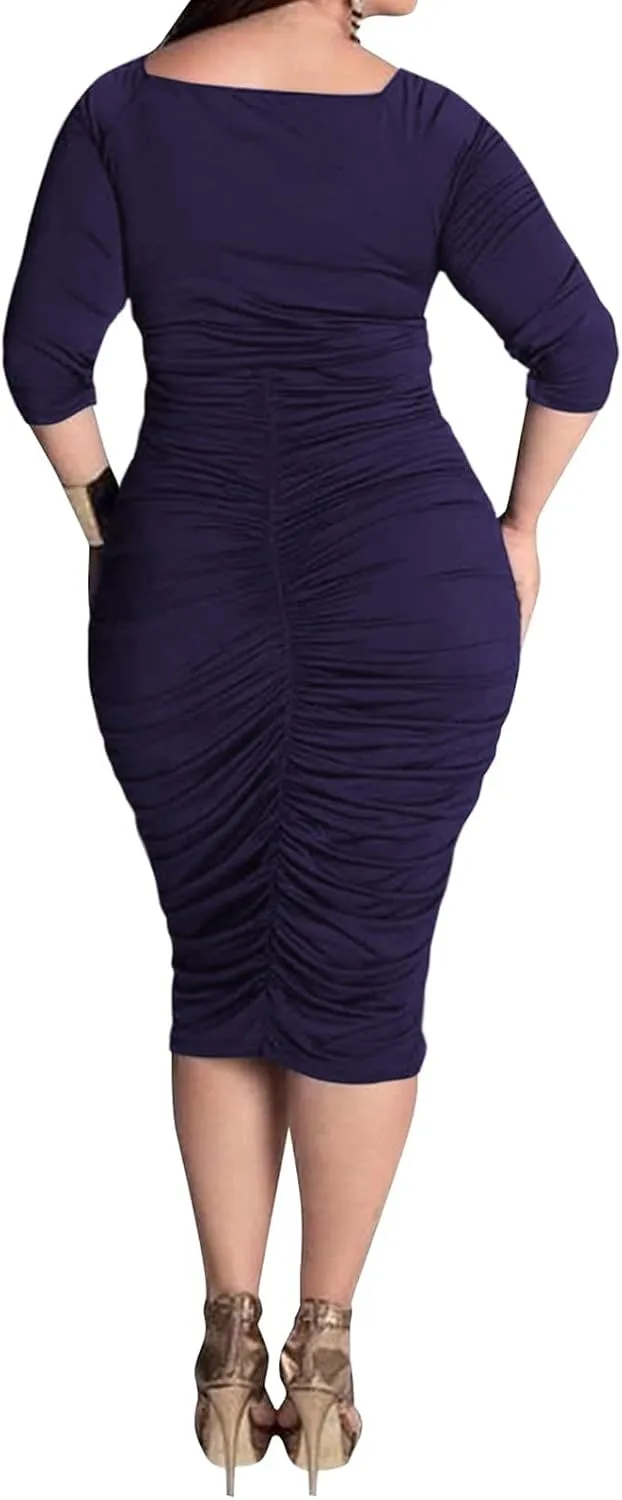 Yiershu Womens Plus Size Short Sleeve Bodycon Dresses Sexy Ruched Wrap Deep V Neck Party Cocktail Dress
