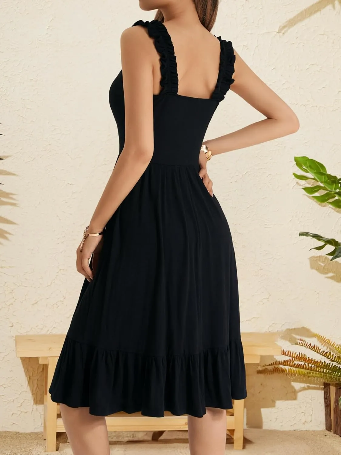 ZABERRY Womens Summer Midi Dress 2025 Elastic Straps Square Neck Cute Floral Flowy A-line Sundresses for Women