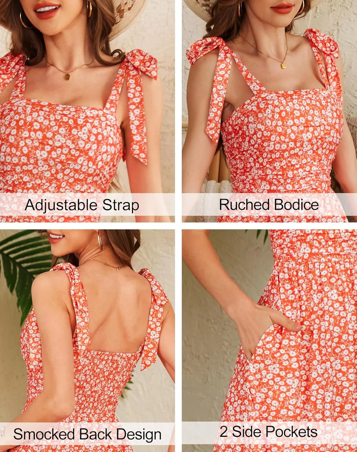 Zattcas Womens 2025 Summer Spaghetti Strap Floral Maxi Dress with Pockets Smocked Flowy Long Beach Vacation Sundresses