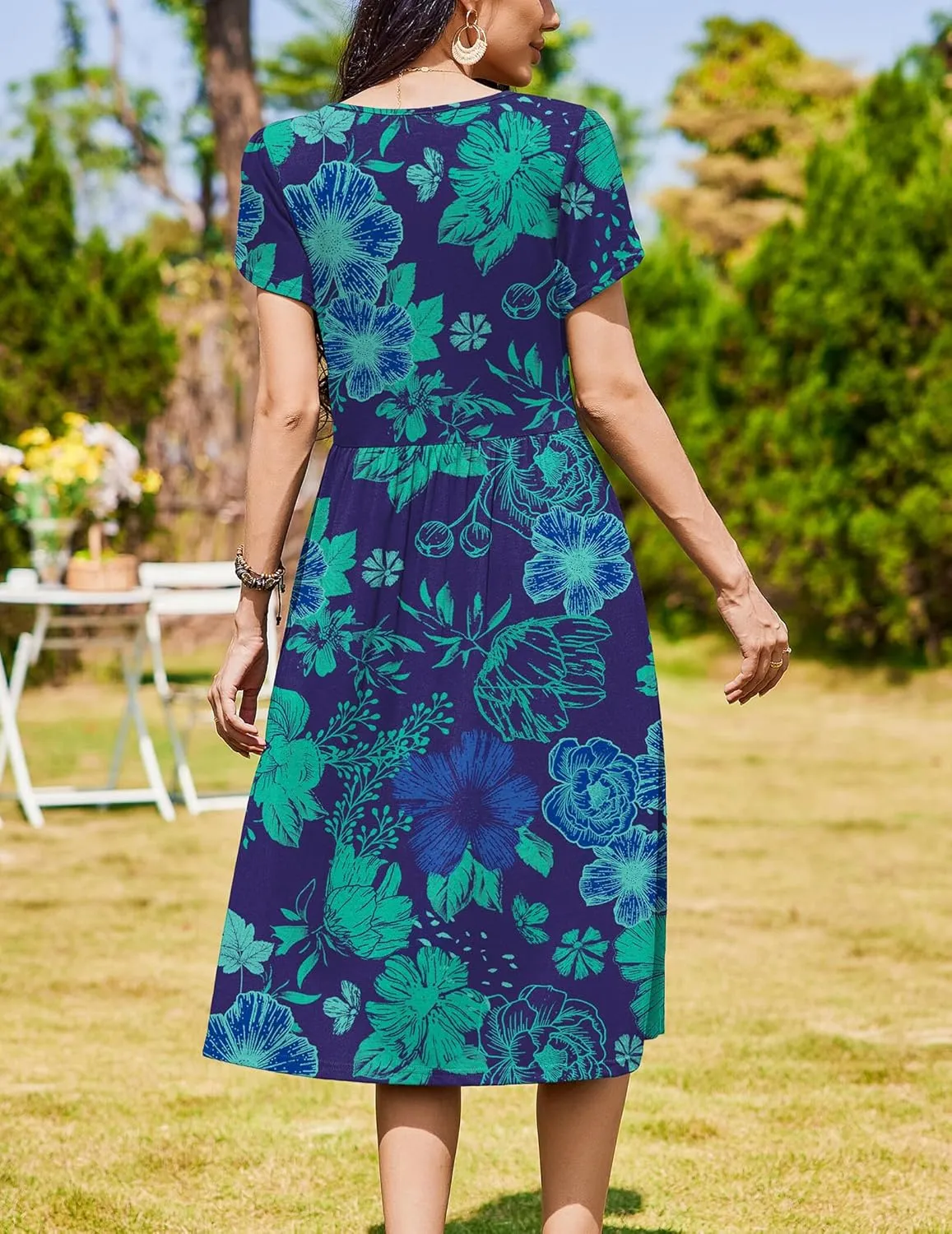 Zeagoo Women Summer Short Sleeve Midi Dress with Pockets Casual Aline Flowy Tshirt Dress Floral Vocation Beach Sundress