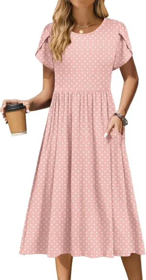 Zeagoo Women Summer Short Sleeve Midi Dress with Pockets Casual Aline Flowy Tshirt Dress Floral Vocation Beach Sundress