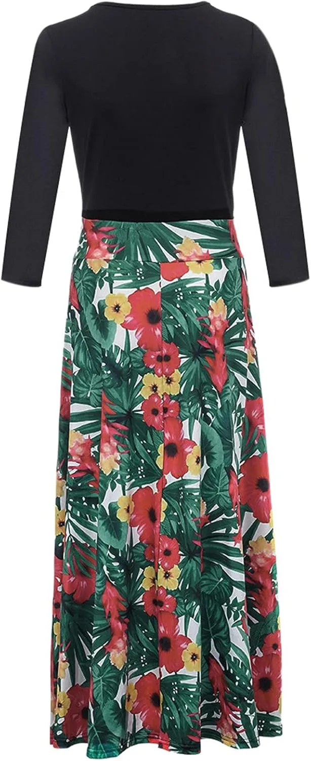 ZEFOTIM Dresses for Women 2024 Short/Long Sleeve Floral Maxi Long Dress Fashion Casual Summer Sun Boho Dresses