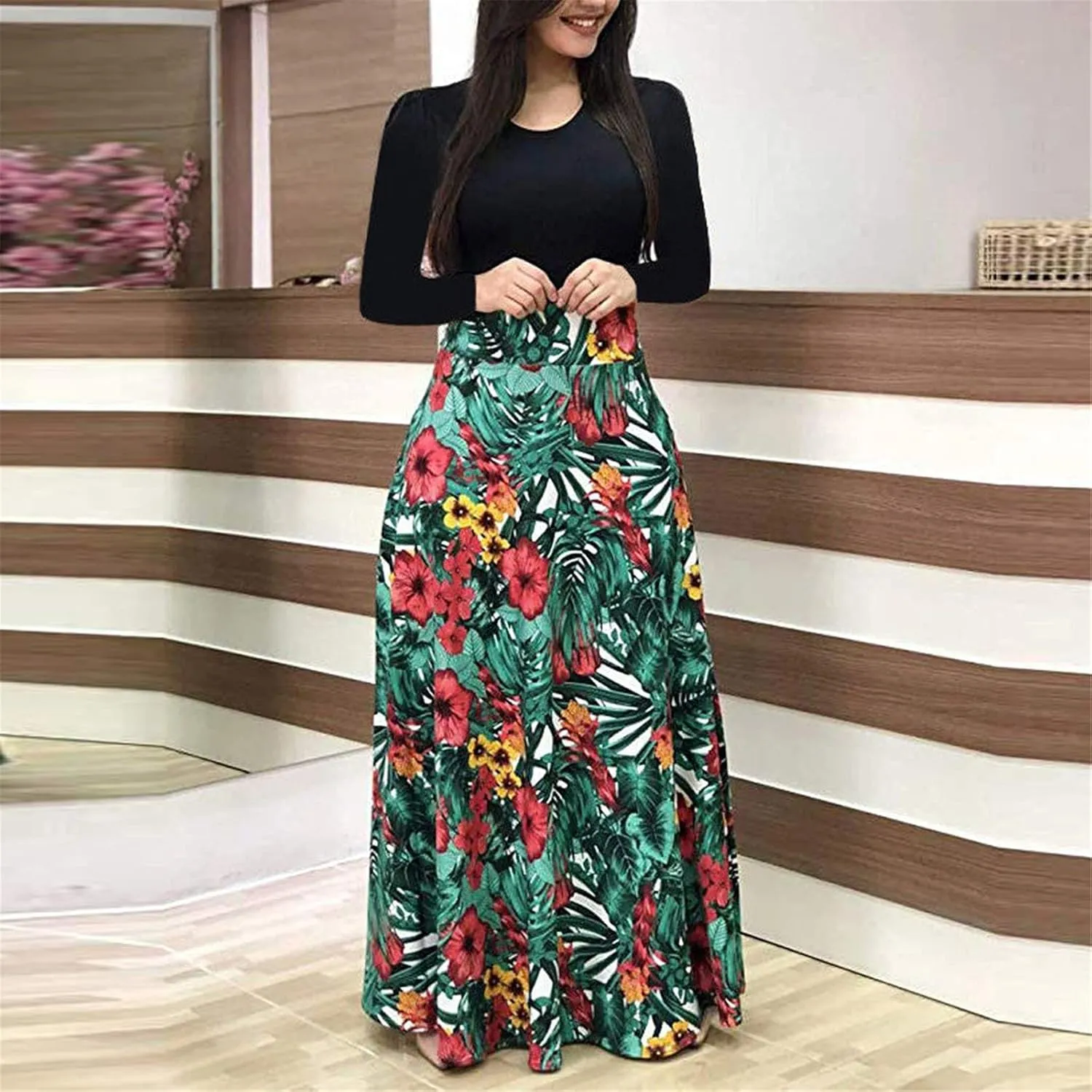 ZEFOTIM Dresses for Women 2024 Short/Long Sleeve Floral Maxi Long Dress Fashion Casual Summer Sun Boho Dresses
