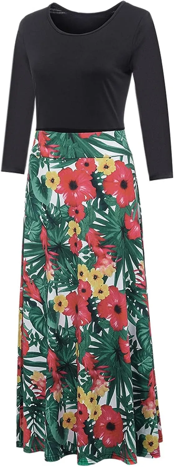 ZEFOTIM Dresses for Women 2024 Short/Long Sleeve Floral Maxi Long Dress Fashion Casual Summer Sun Boho Dresses
