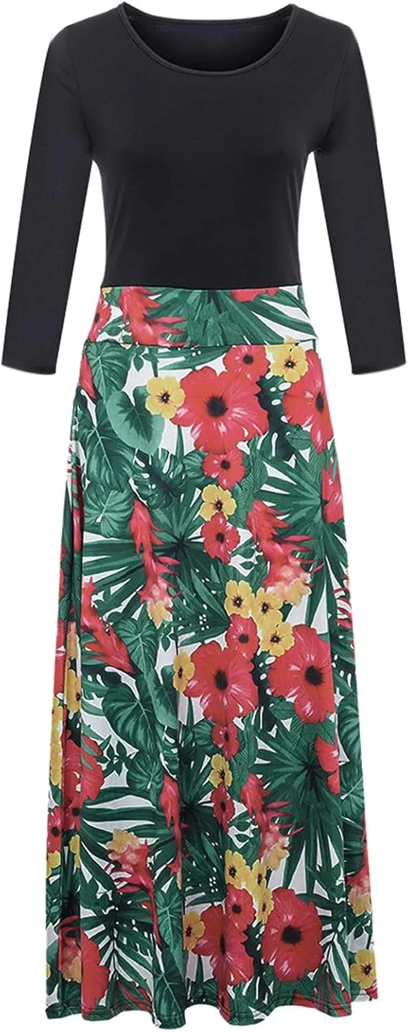 ZEFOTIM Dresses for Women 2024 Short/Long Sleeve Floral Maxi Long Dress Fashion Casual Summer Sun Boho Dresses