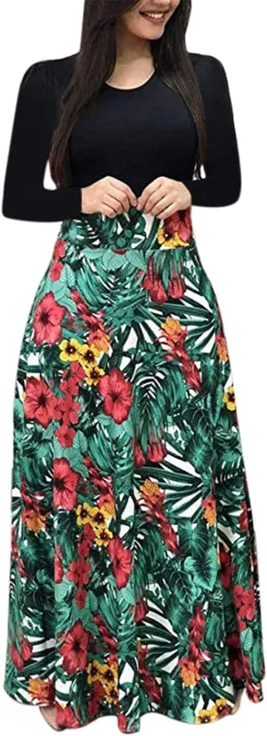 ZEFOTIM Dresses for Women 2024 Short/Long Sleeve Floral Maxi Long Dress Fashion Casual Summer Sun Boho Dresses