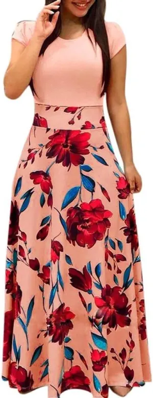 ZEFOTIM Dresses for Women 2024 Short/Long Sleeve Floral Maxi Long Dress Fashion Casual Summer Sun Boho Dresses