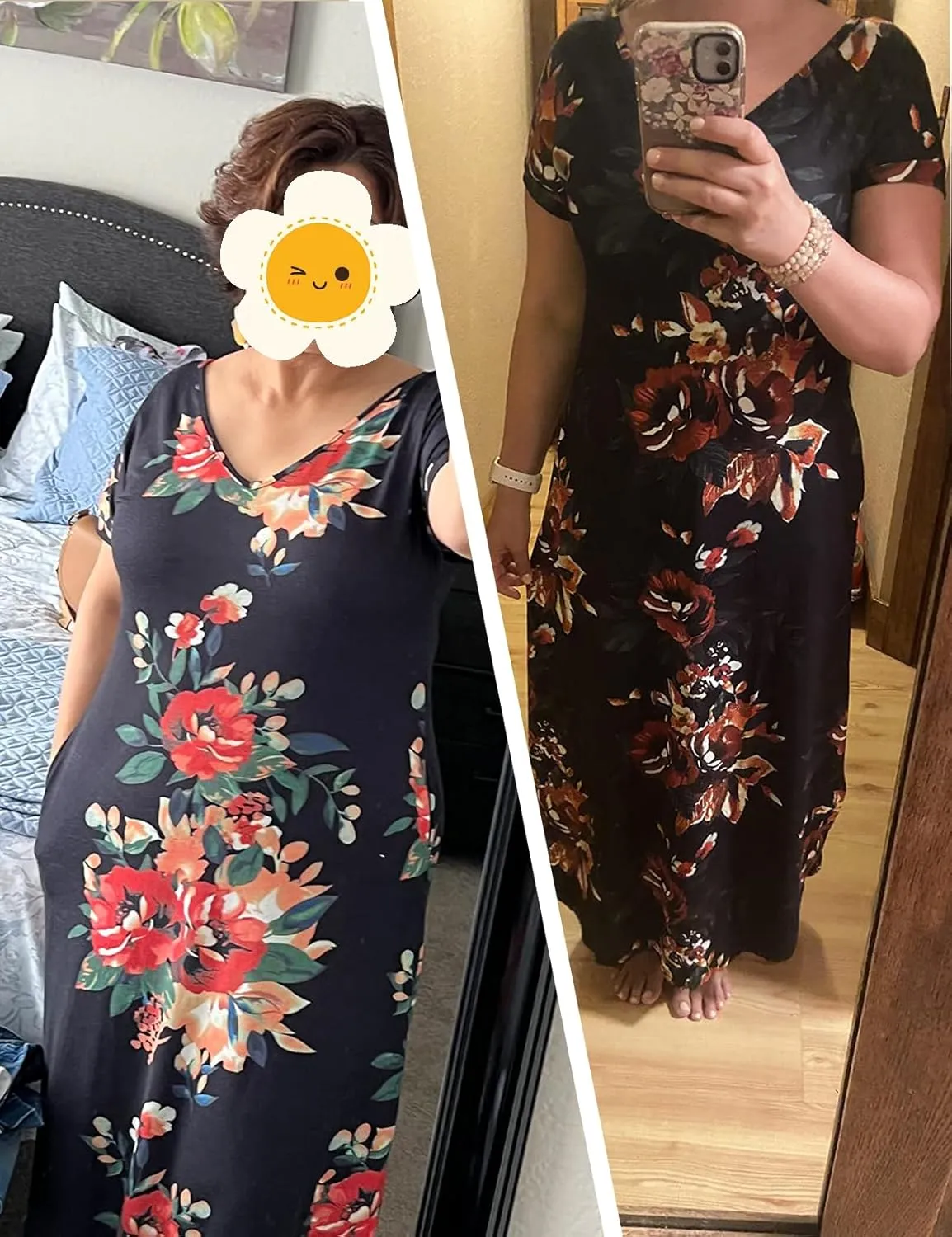 Zilcremo Women Summer Casual Maxi Dress Loose Pockets Short Sleeve Split Boho Dresses Apricot