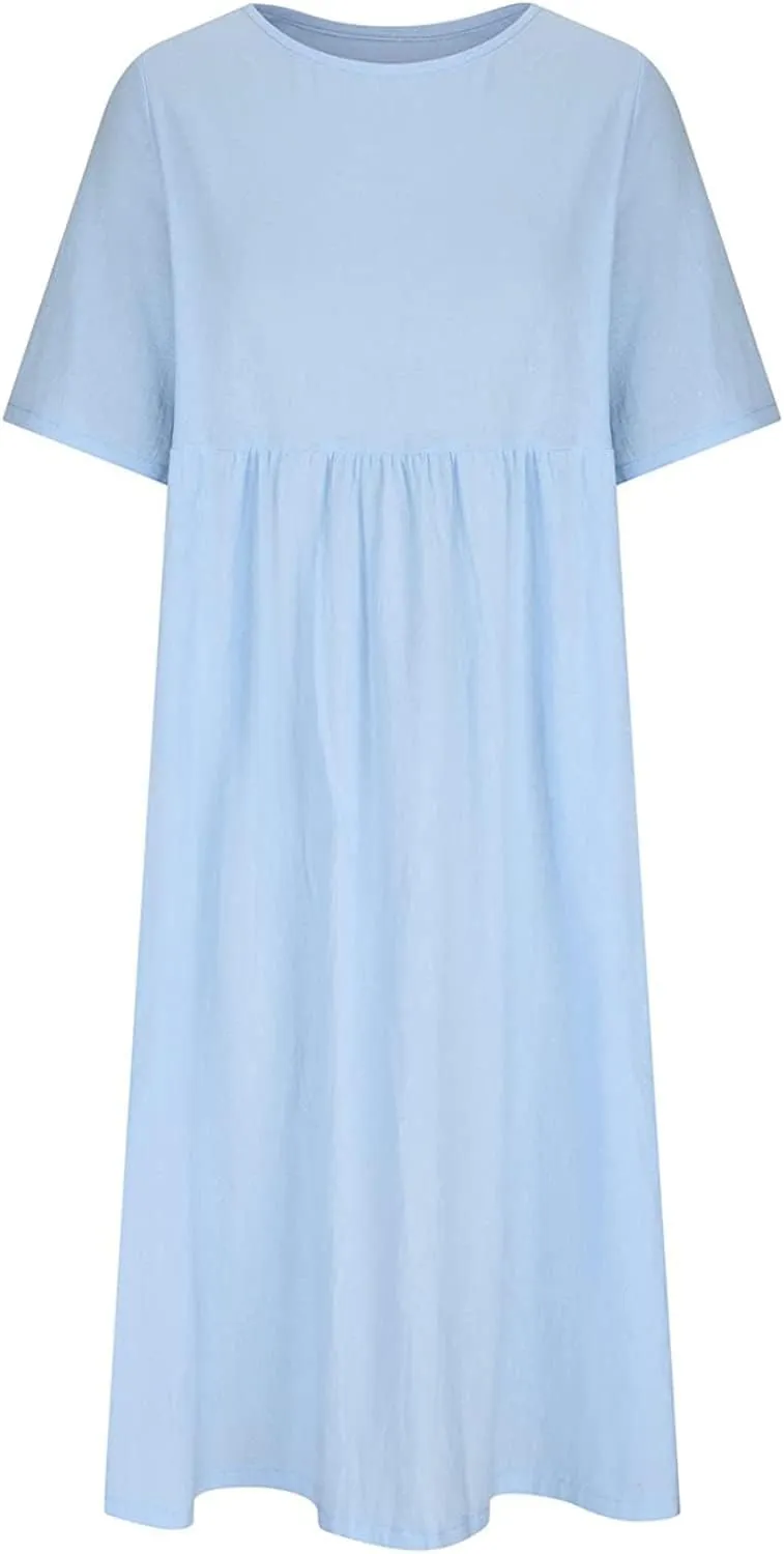 ZOCANIA Women's Half Sleeve Linen Maxi Dresses Casual Loose Plus Size Beach Dress for Women with Pockets