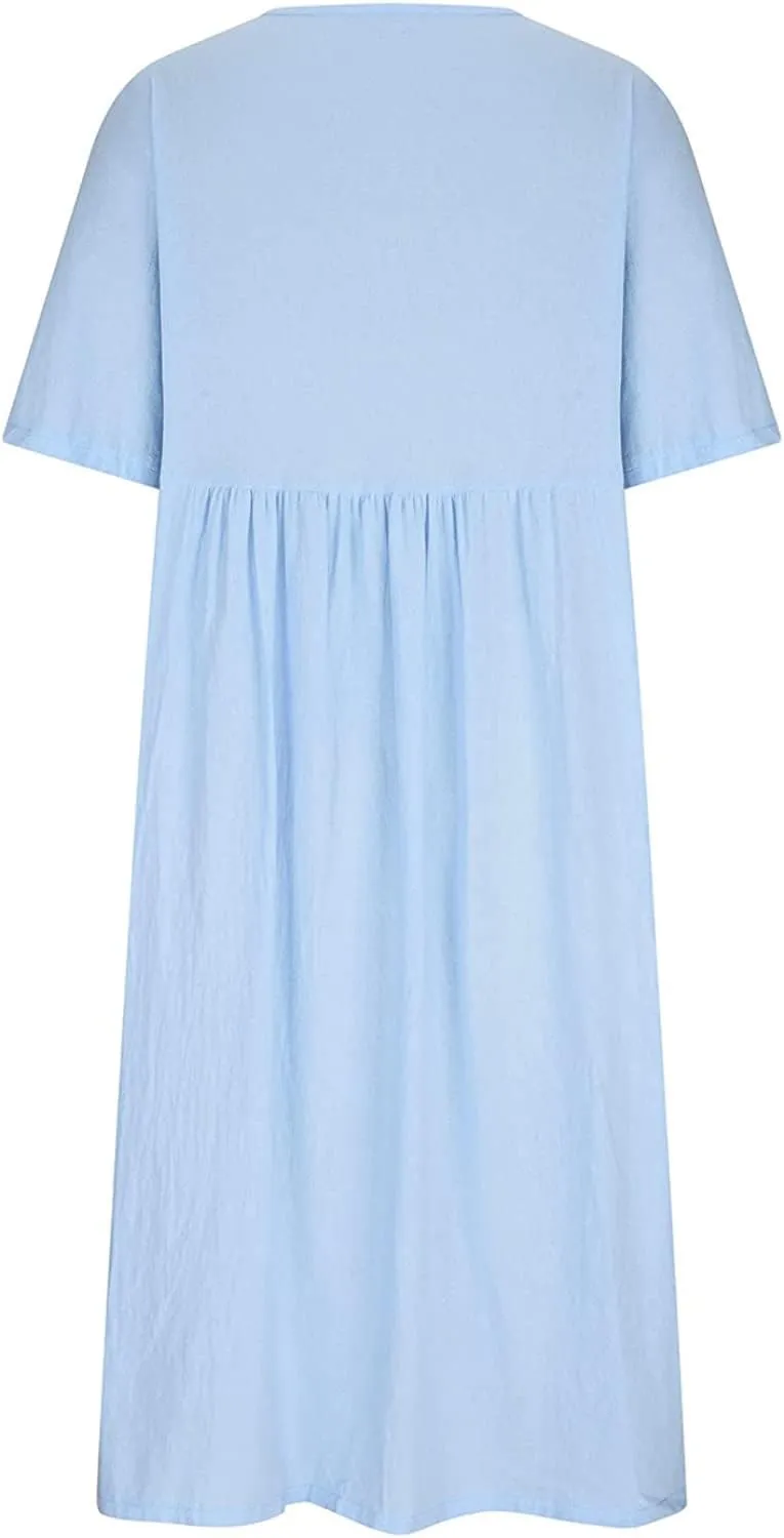 ZOCANIA Women's Half Sleeve Linen Maxi Dresses Casual Loose Plus Size Beach Dress for Women with Pockets